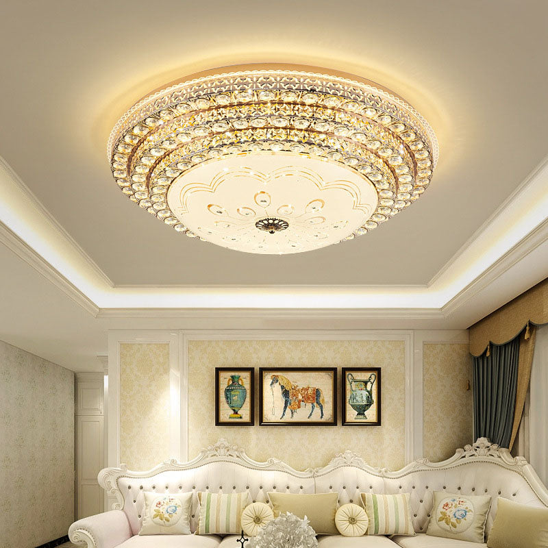 Modern Fashionable Circular LED Ceiling Light Crystal Indoor Flush Mount with Glass Shade