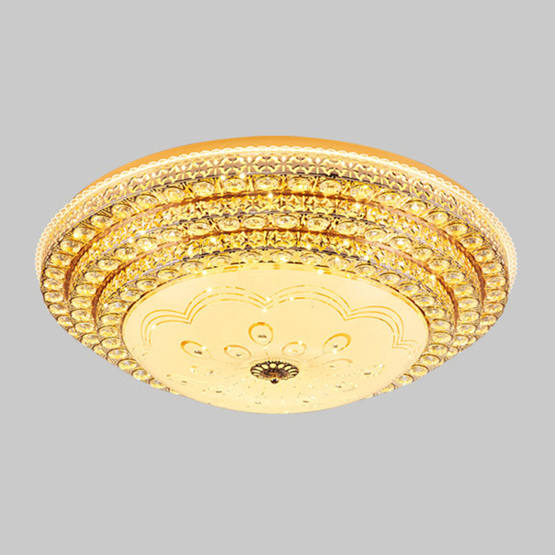 Modern Fashionable Circular LED Ceiling Light Crystal Indoor Flush Mount with Glass Shade