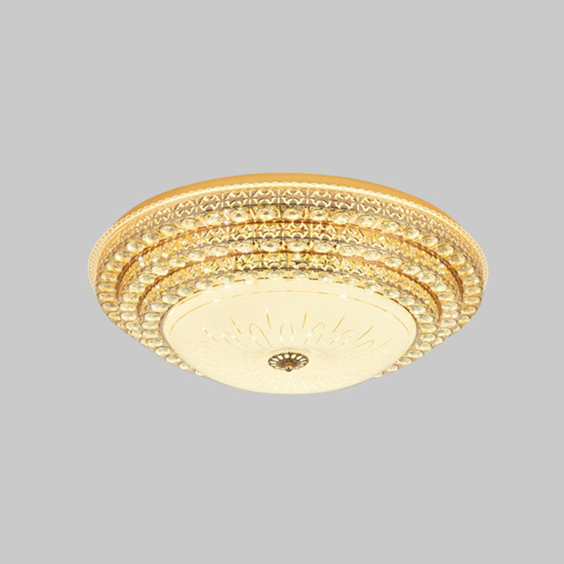 Modern Fashionable Circular LED Ceiling Light Crystal Indoor Flush Mount with Glass Shade