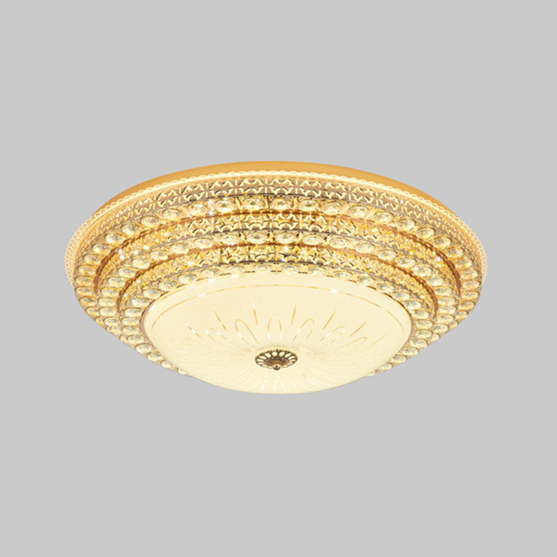 Modern Fashionable Circular LED Ceiling Light Crystal Indoor Flush Mount with Glass Shade