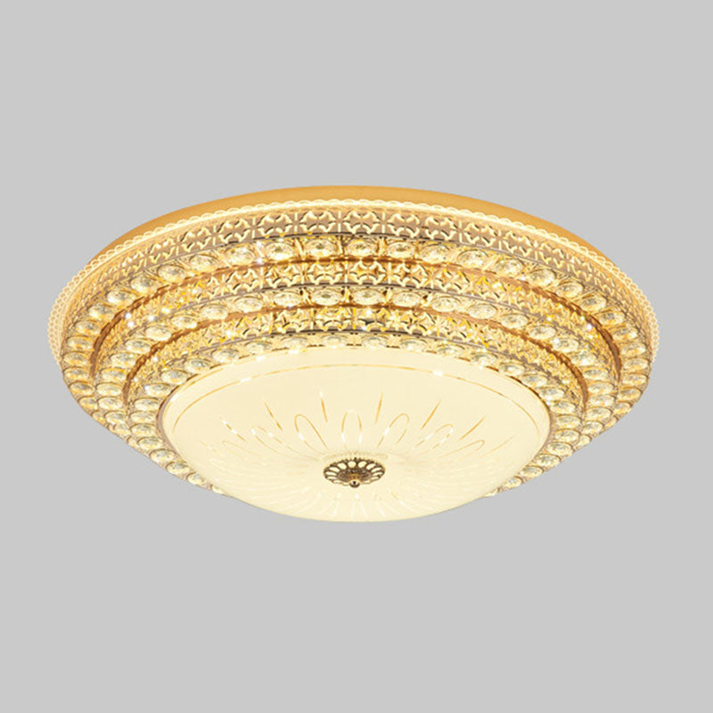 Modern Fashionable Circular LED Ceiling Light Crystal Indoor Flush Mount with Glass Shade