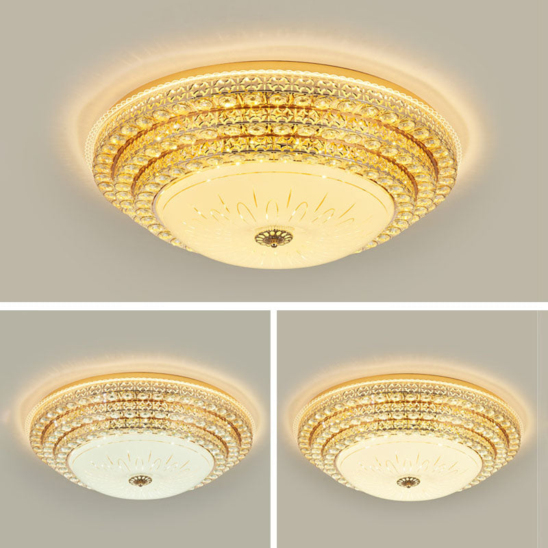 Modern Fashionable Circular LED Ceiling Light Crystal Indoor Flush Mount with Glass Shade