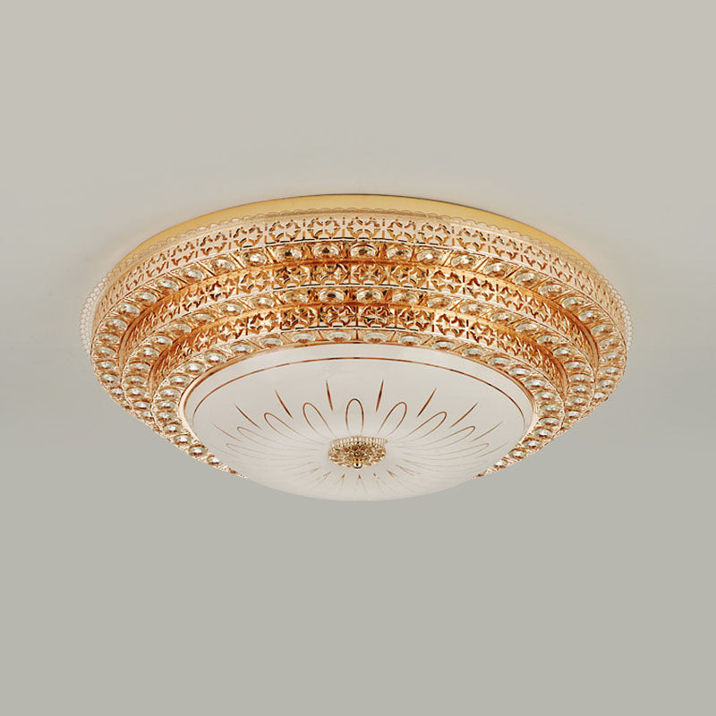 Modern Fashionable Circular LED Ceiling Light Crystal Indoor Flush Mount with Glass Shade