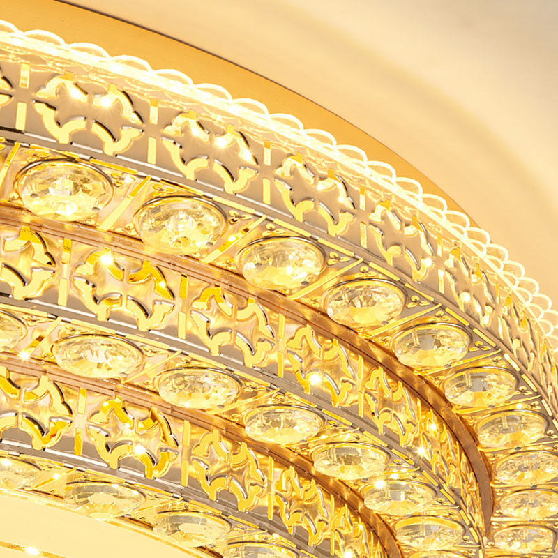 Modern Fashionable Circular LED Ceiling Light Crystal Indoor Flush Mount with Glass Shade