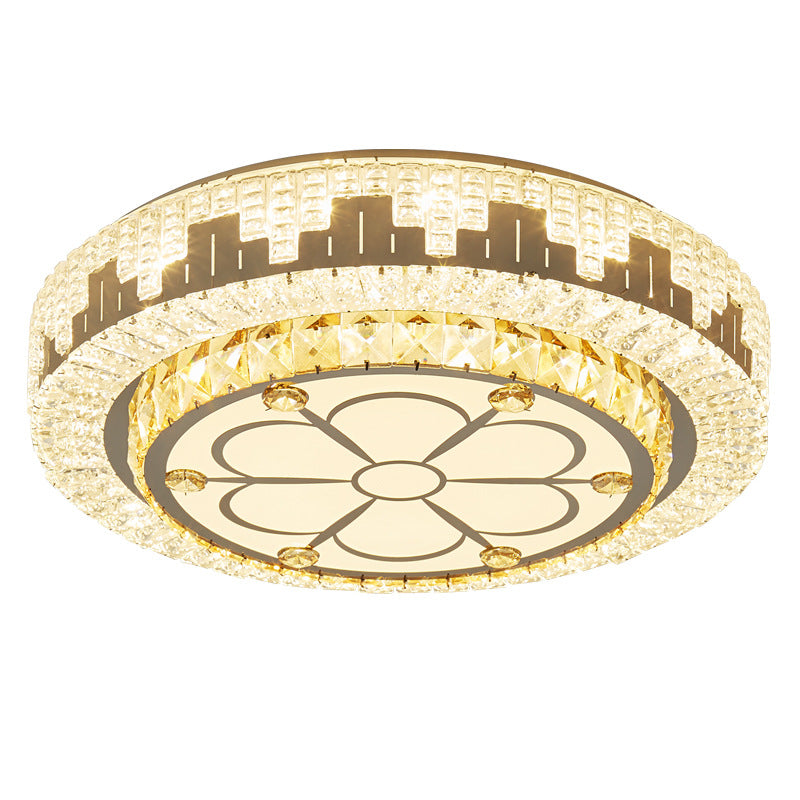 Silver Circular LED Flush Mount in Modern Luxury Style Wrought Iron Ceiling Light with Crystal Shade