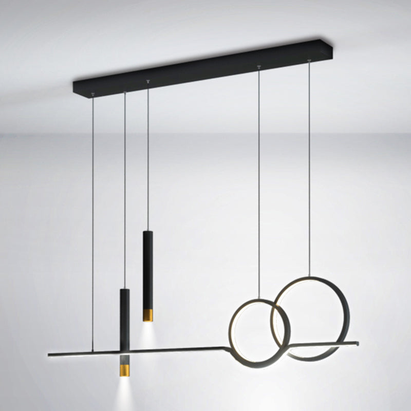 Modern Creative Linear LED Island Pendant Light Wrought Iron Hanging Lamp with Acrylic Shade