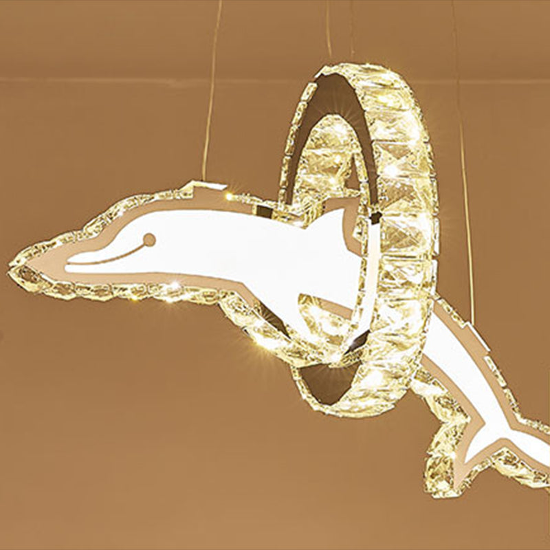 Luz de la isla LED de cristal plateado en moderna luz colgante de acero inoxidable de estilo de lujo para dormitorio