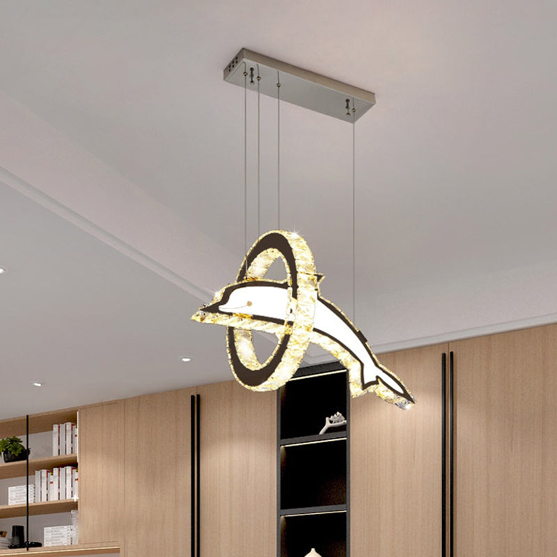 Luz de la isla LED de cristal plateado en moderna luz colgante de acero inoxidable de estilo de lujo para dormitorio