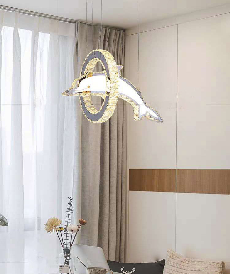 Luz de la isla LED de cristal plateado en moderna luz colgante de acero inoxidable de estilo de lujo para dormitorio