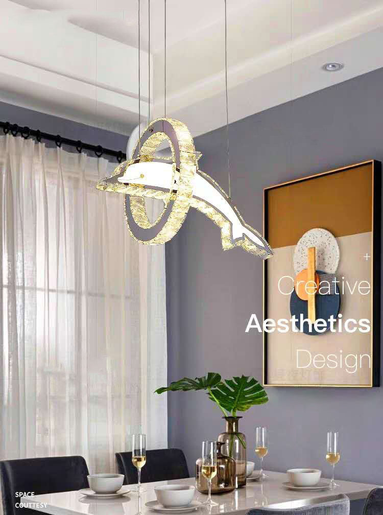 Luz de la isla LED de cristal plateado en moderna luz colgante de acero inoxidable de estilo de lujo para dormitorio