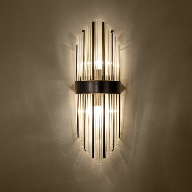 Curved Wave Wall Mounted Lamp Modern Style Fluted Crystal 2-Lights Sconce Lights in Black and Brass