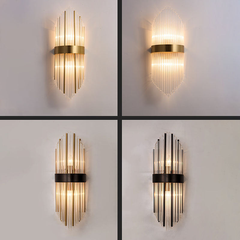 Curved Wave Wall Mounted Lamp Modern Style Fluted Crystal 2-Lights Sconce Lights in Black and Brass