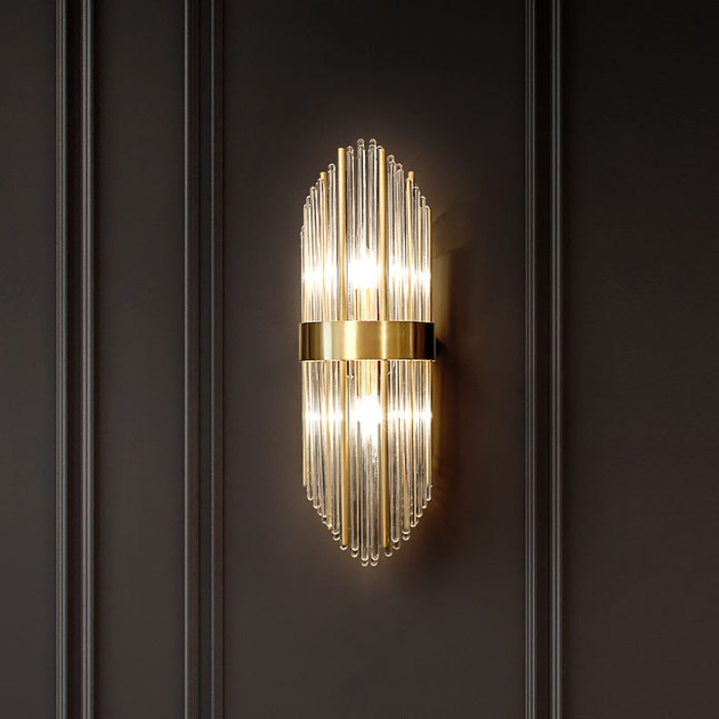 Curved Wave Wall Mounted Lamp Modern Style Fluted Crystal 2-Lights Sconce Lights in Black and Brass