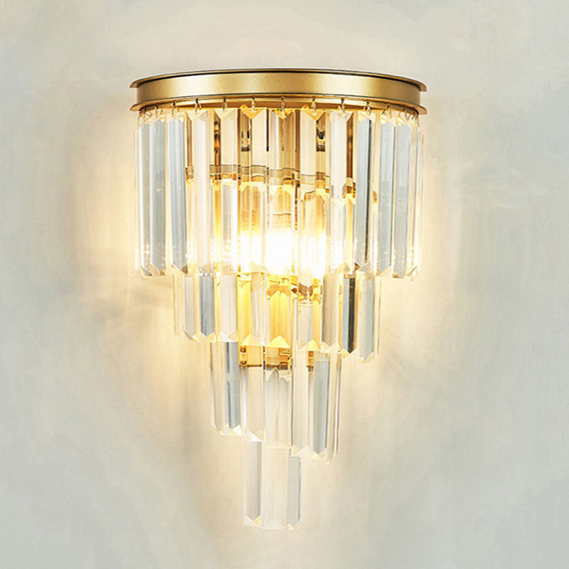Modern Tiered Sconce Light Fixture Crystal Block 2-Lights Wall Mounted Lights in Gold and Black