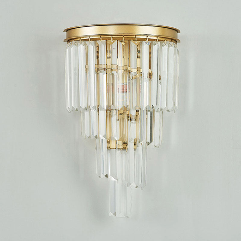 Modern Tiered Sconce Light Fixture Crystal Block 2-Lights Wall Mounted Lights in Gold and Black