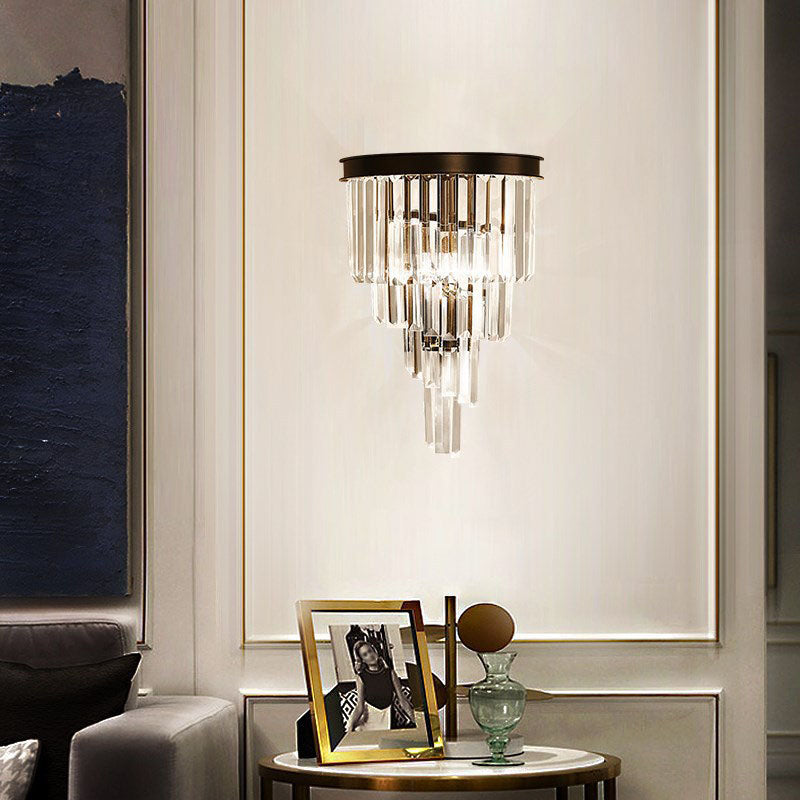 Modern Tiered Sconce Light Fixture Crystal Block 2-Lights Wall Mounted Lights in Gold and Black