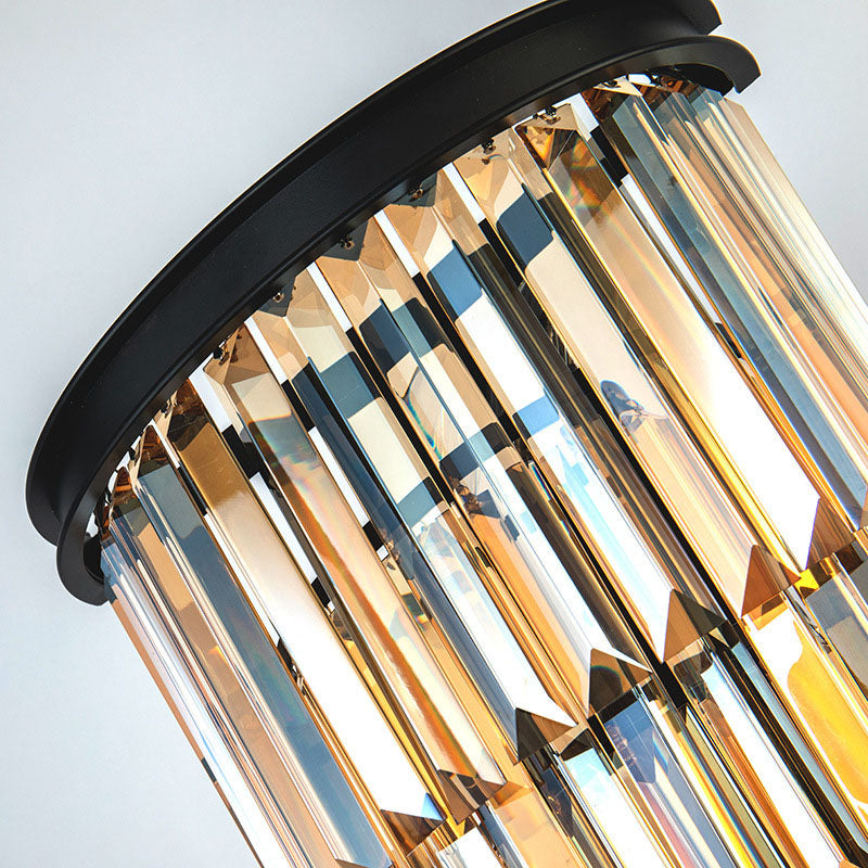 Modern Tiered Sconce Light Fixture Crystal Block 2-Lights Wall Mounted Lights in Gold and Black