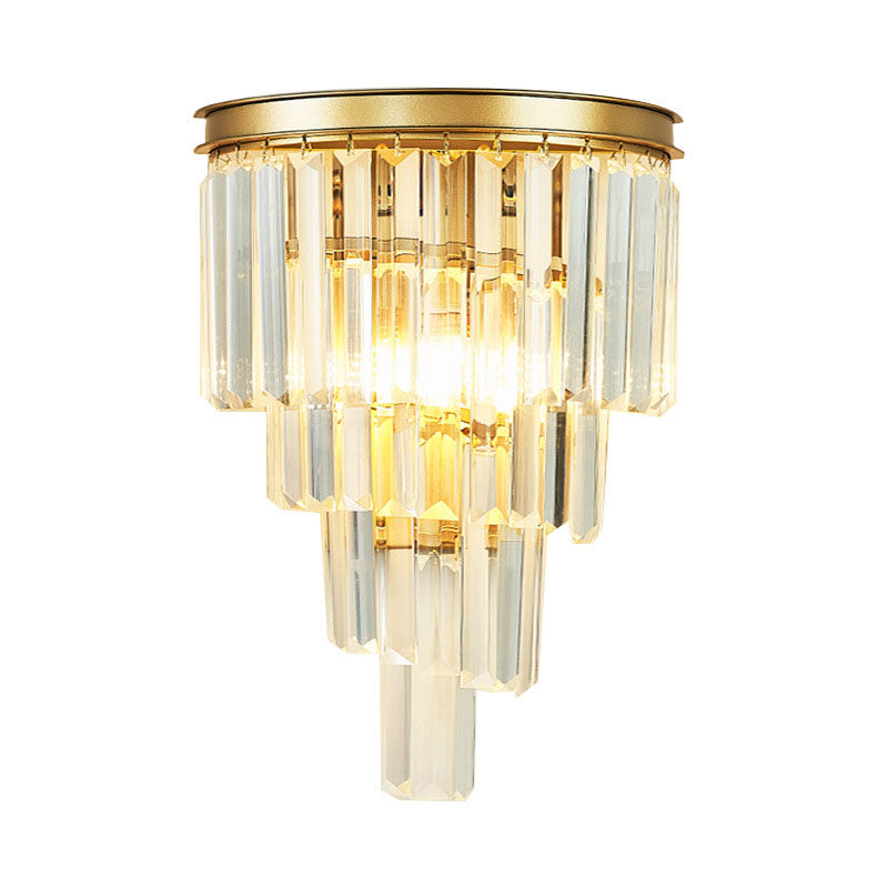 Modern Tiered Sconce Light Fixture Crystal Block 2-Lights Wall Mounted Lights in Gold and Black