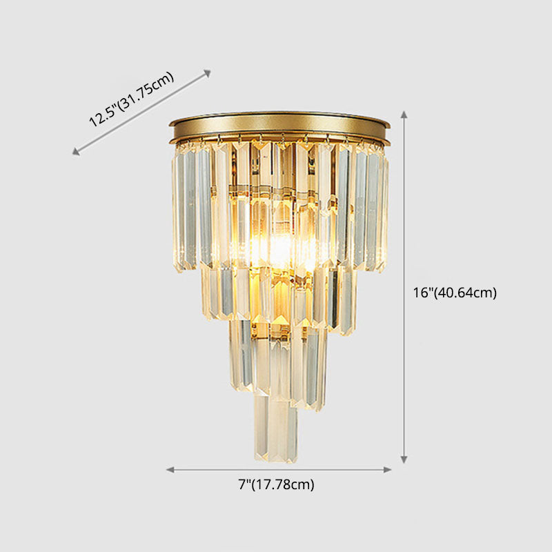 Modern Tiered Sconce Light Fixture Crystal Block 2-Lights Wall Mounted Lights in Gold and Black