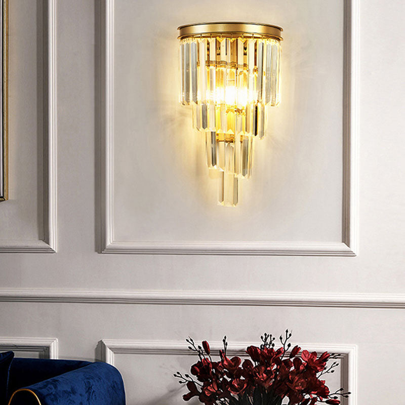 Modern Tiered Sconce Light Fixture Crystal Block 2-Lights Wall Mounted Lights in Gold and Black