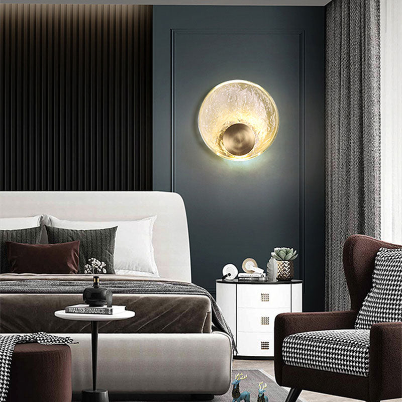 Circular Wall Mount Light Modern Style Clear Crystal 1-Light Sconce Light Fixtures in Gold