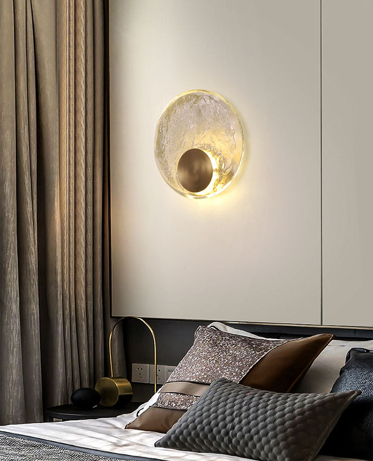 Circular Wall Mount Light Modern Style Clear Crystal 1-Light Sconce Light Fixtures in Gold