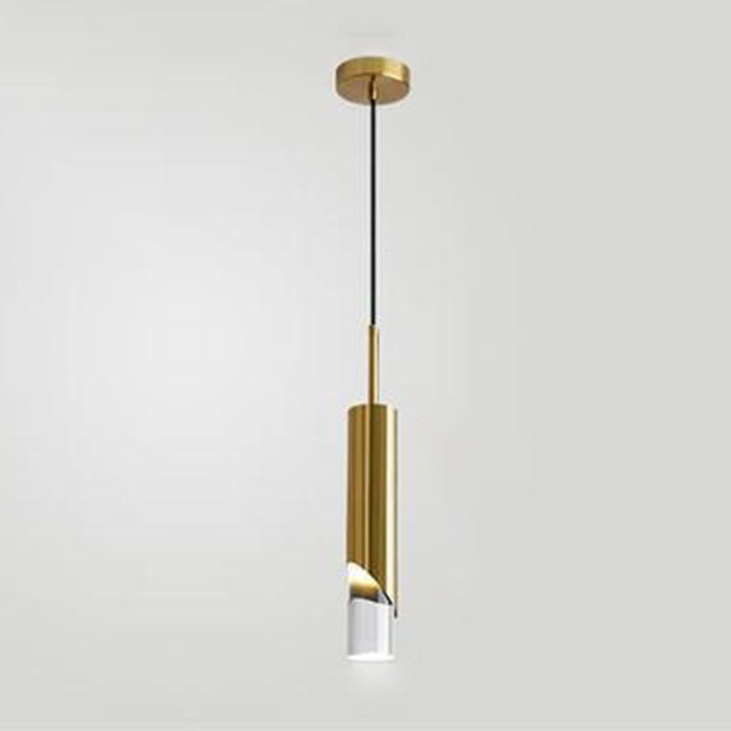 Simplicité moderne LED cylindrique lampe suspendue électroplate le pendentif en métal avec une teinte acrylique