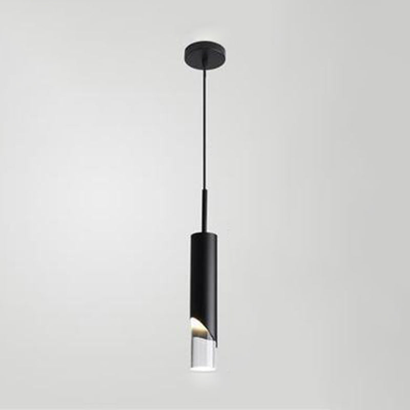 Simplicité moderne LED cylindrique lampe suspendue électroplate le pendentif en métal avec une teinte acrylique
