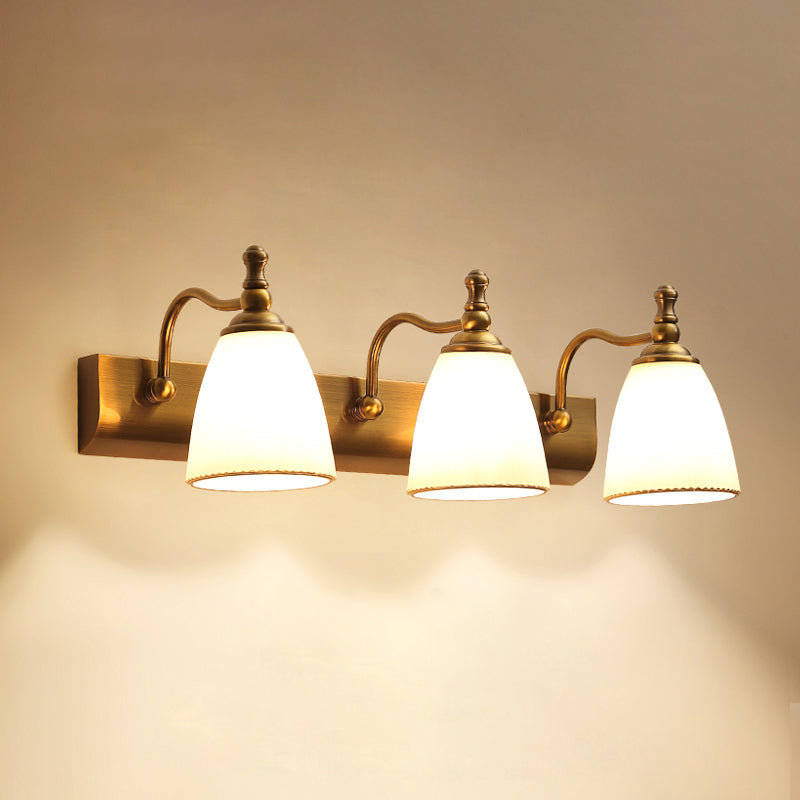 Traditional Bronze Wall Mounted Light White Glass Vanity Wall Lamps for Bathroom