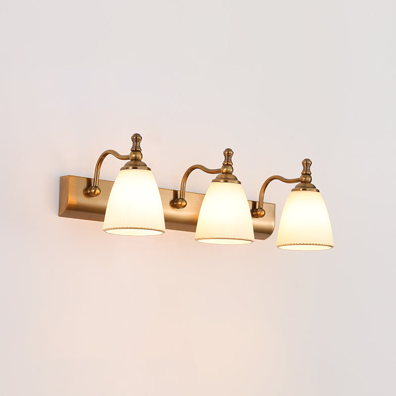 Traditional Bronze Wall Mounted Light White Glass Vanity Wall Lamps for Bathroom