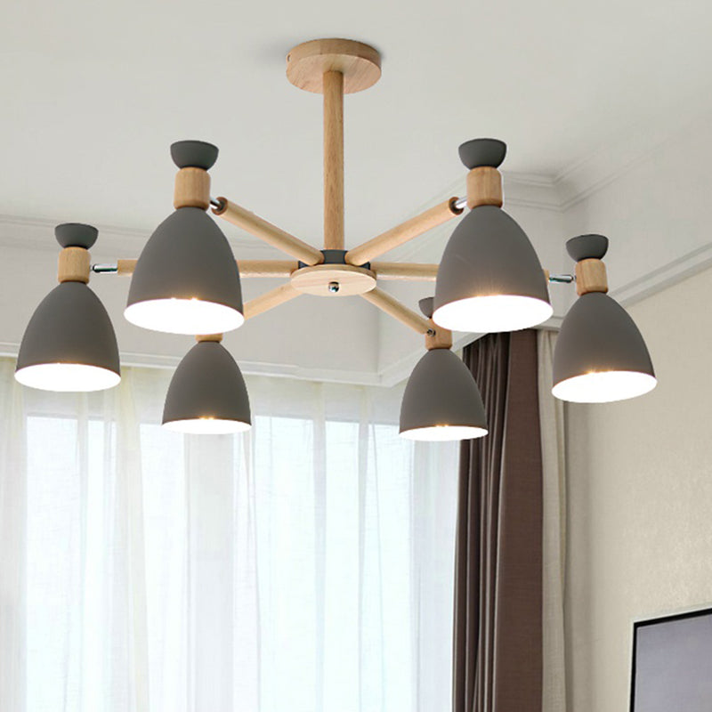 Modern Creative Macaron Pendant Light Wooden Sputnik Hanging Lamp with Wrought Iron Shade