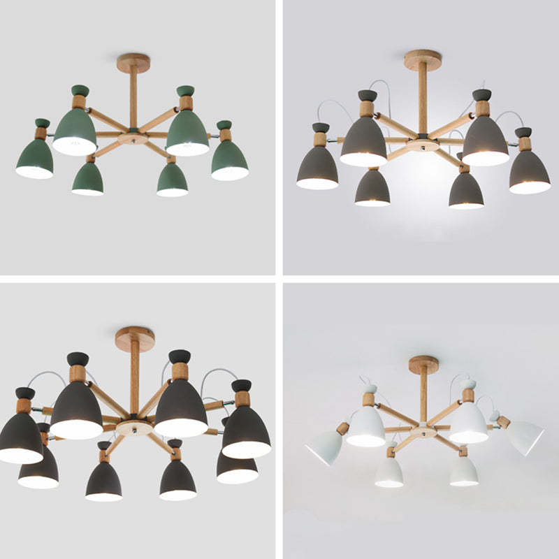 Modern Creative Macaron Pendant Light Wooden Sputnik Hanging Lamp with Wrought Iron Shade