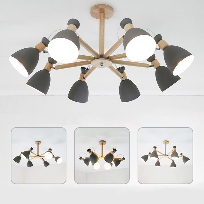 Modern Creative Macaron Pendant Light Wooden Sputnik Hanging Lamp with Wrought Iron Shade