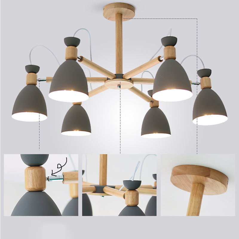 Modern Creative Macaron Pendant Light Wooden Sputnik Hanging Lamp with Wrought Iron Shade