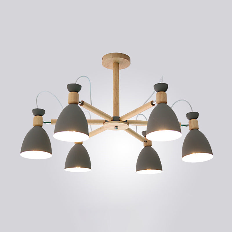 Modern Creative Macaron Pendant Light Wooden Sputnik Hanging Lamp with Wrought Iron Shade