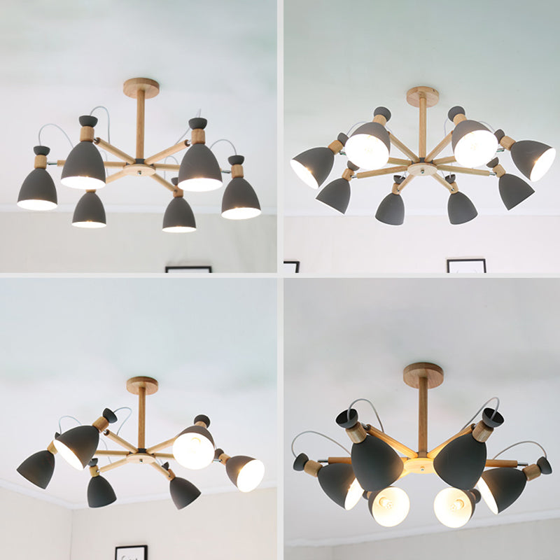 Modern Creative Macaron Pendant Light Wooden Sputnik Hanging Lamp with Wrought Iron Shade