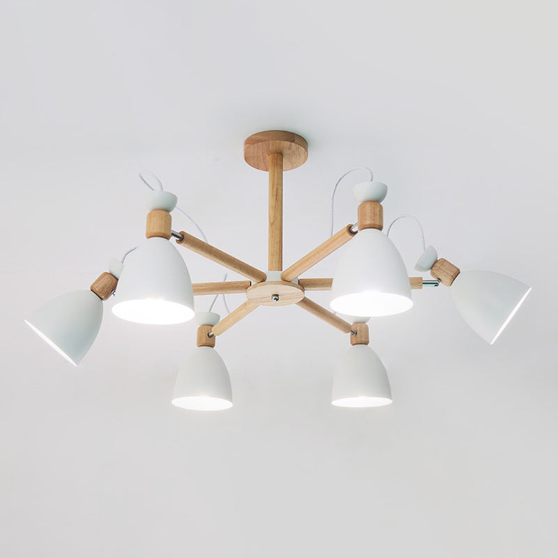 Modern Creative Macaron Pendant Light Wooden Sputnik Hanging Lamp with Wrought Iron Shade