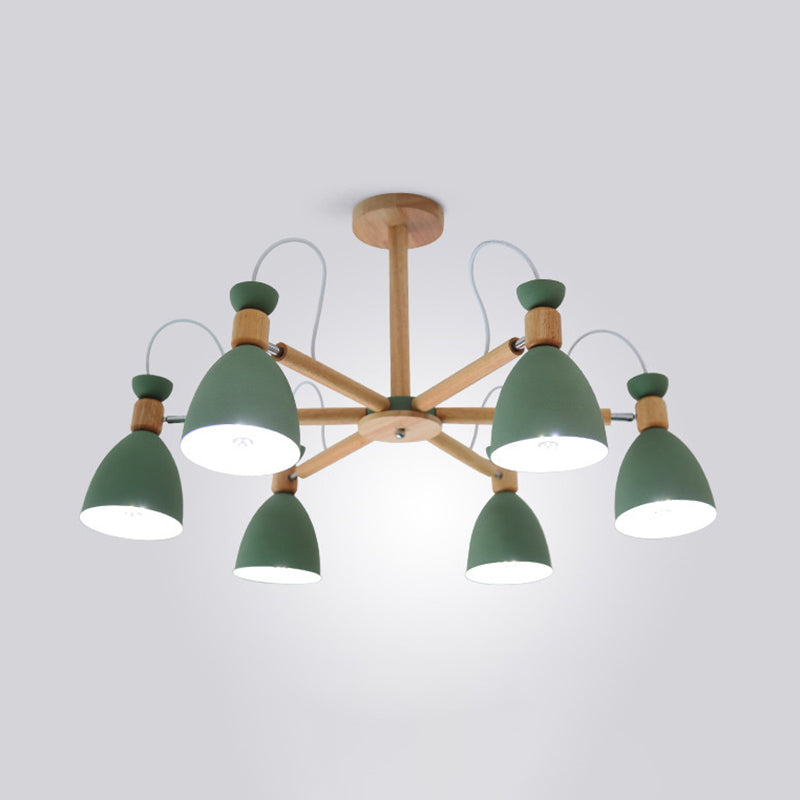 Modern Creative Macaron Pendant Light Wooden Sputnik Hanging Lamp with Wrought Iron Shade
