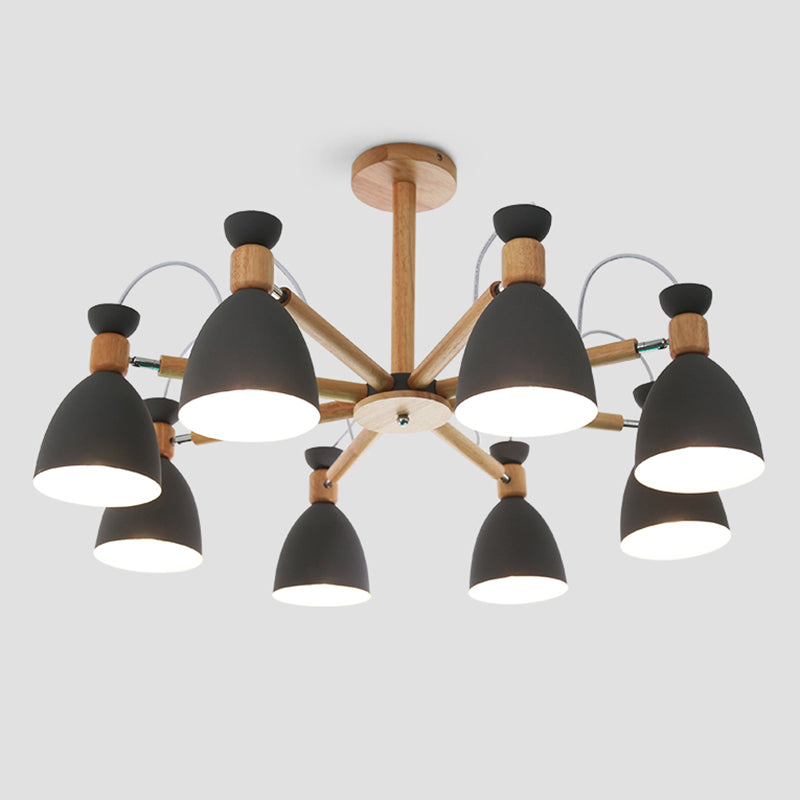 Modern Creative Macaron Pendant Light Wooden Sputnik Hanging Lamp with Wrought Iron Shade