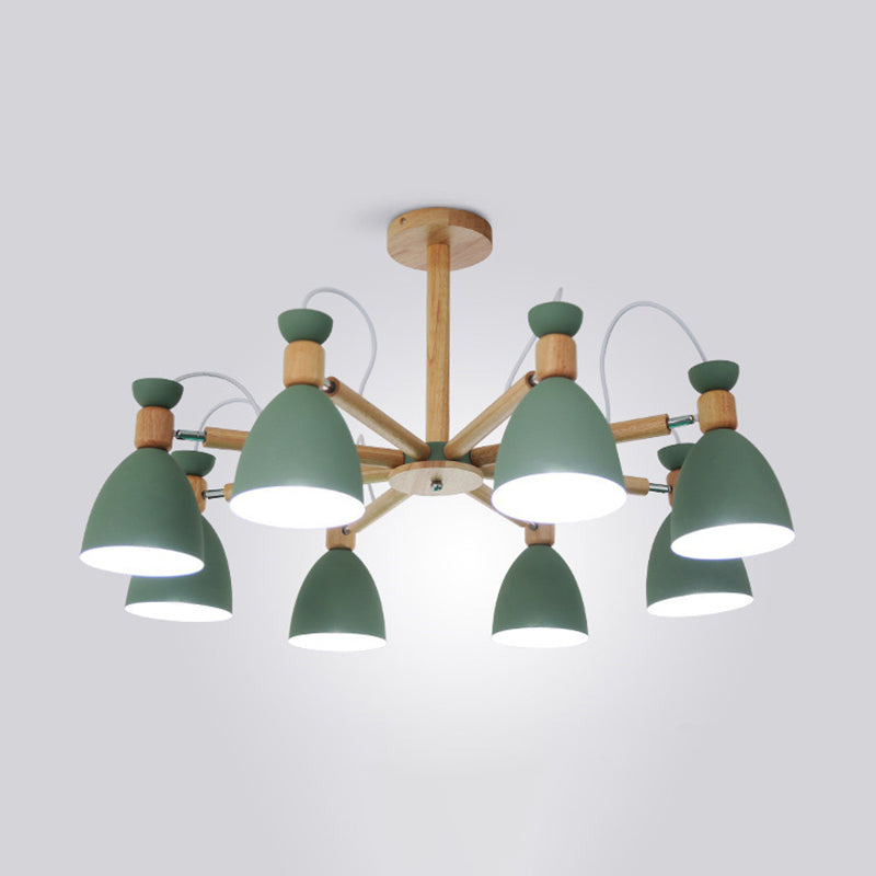 Modern Creative Macaron Pendant Light Wooden Sputnik Hanging Lamp with Wrought Iron Shade