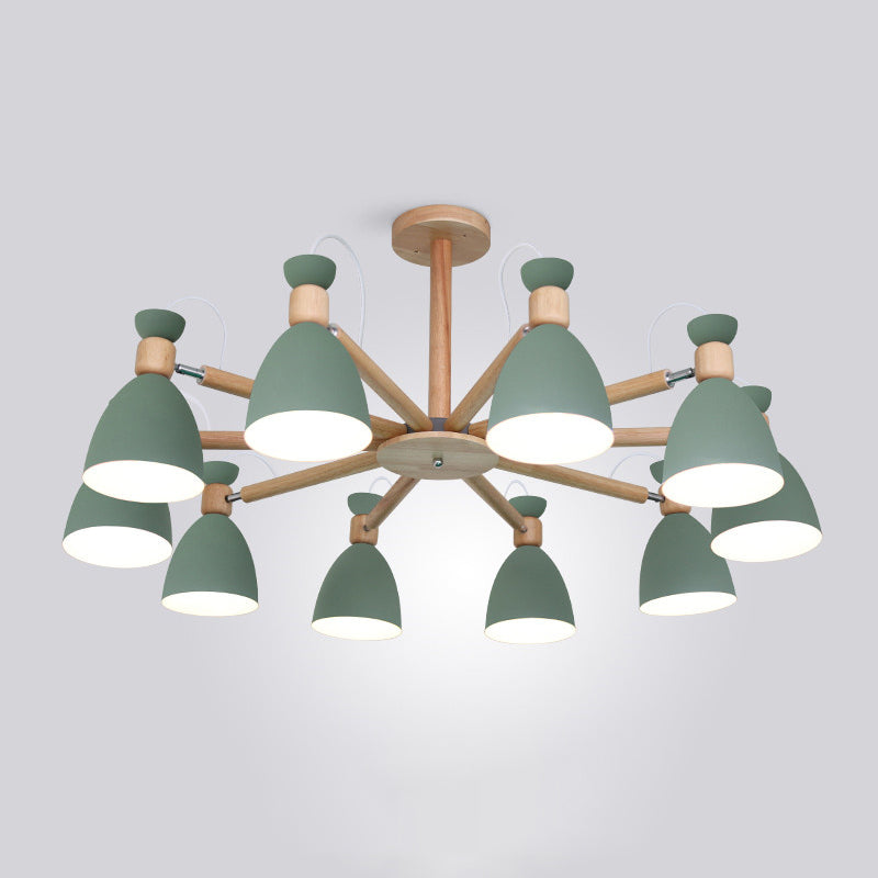 Modern Creative Macaron Pendant Light Wooden Sputnik Hanging Lamp with Wrought Iron Shade