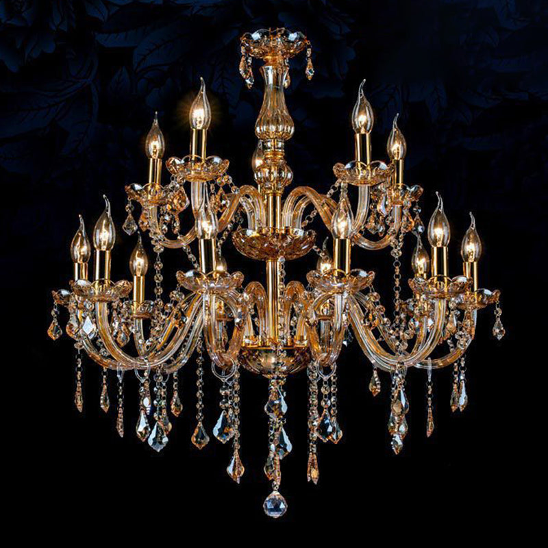 Traditional Luxury Candle Pendant Light Glass Indoor Chandelier with Crystal Decoration