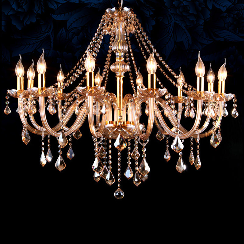 Traditional Luxury Candle Pendant Light Glass Indoor Chandelier with Crystal Decoration