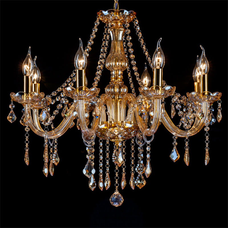 Traditional Luxury Candle Pendant Light Glass Indoor Chandelier with Crystal Decoration