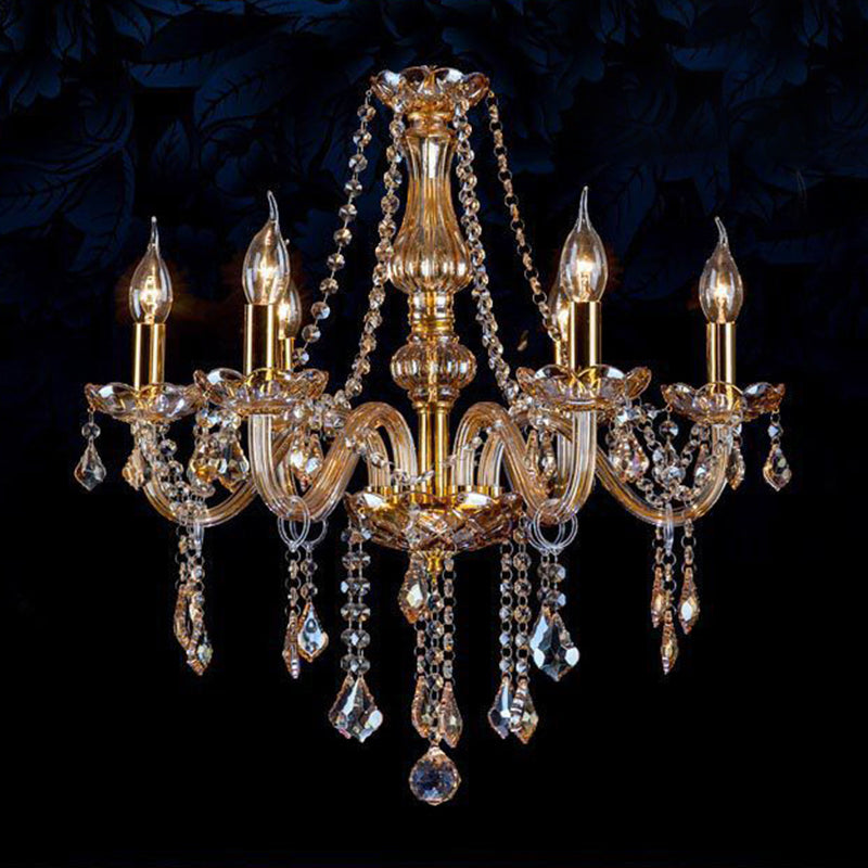 Traditional Luxury Candle Pendant Light Glass Indoor Chandelier with Crystal Decoration