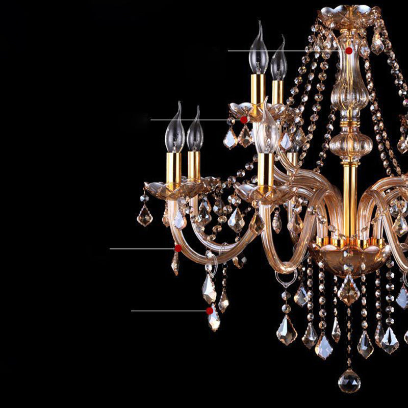 Traditional Luxury Candle Pendant Light Glass Indoor Chandelier with Crystal Decoration
