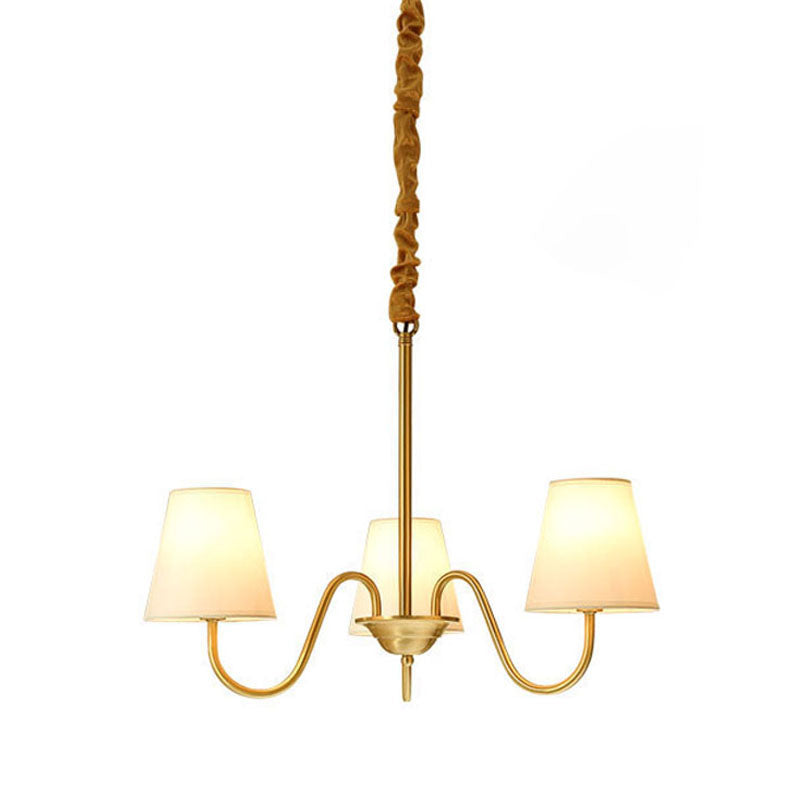 Traditional Classic Radial Pendant Light Copper Chandelier with White Fabrics Shade