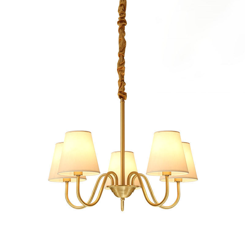 Traditional Classic Radial Pendant Light Copper Chandelier with White Fabrics Shade