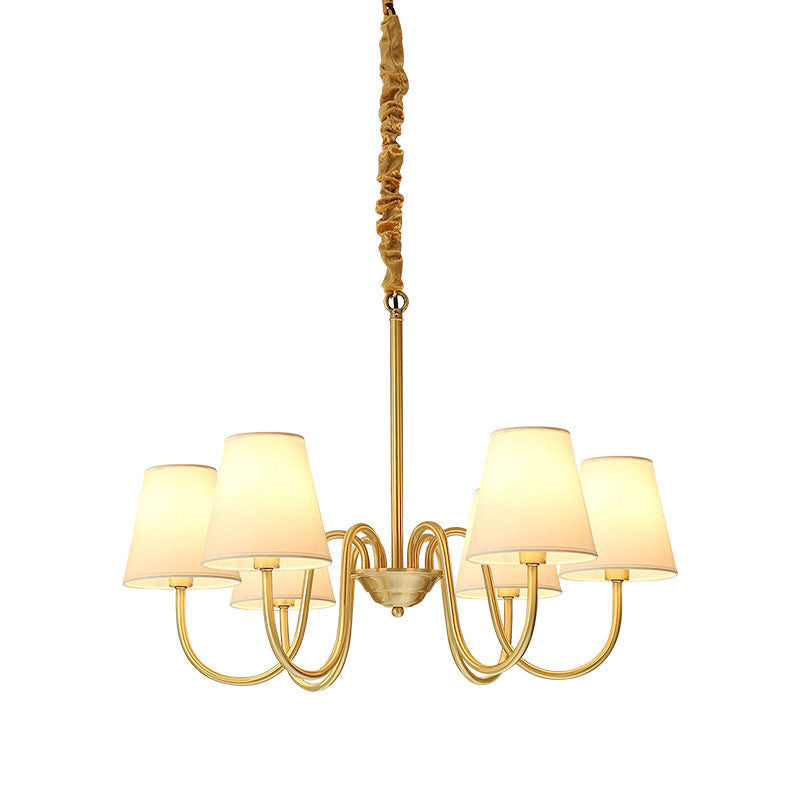 Traditional Classic Radial Pendant Light Copper Chandelier with White Fabrics Shade