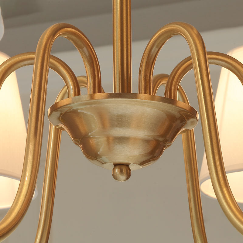 Traditional Classic Radial Pendant Light Copper Chandelier with White Fabrics Shade